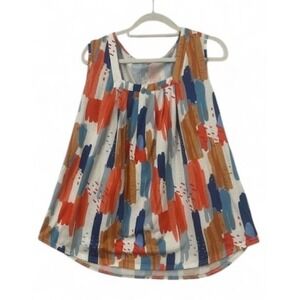 2X Colorful Abstract Brushstroke Tank Top – Flowy Square Neck Soft Knit‎